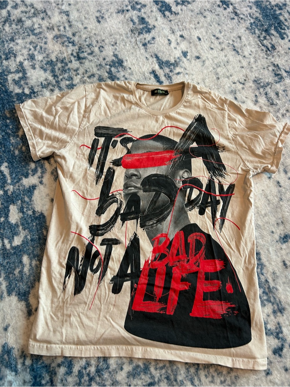 Men's Short Sleeve Graphic Tee — Cream with Black & Red Design